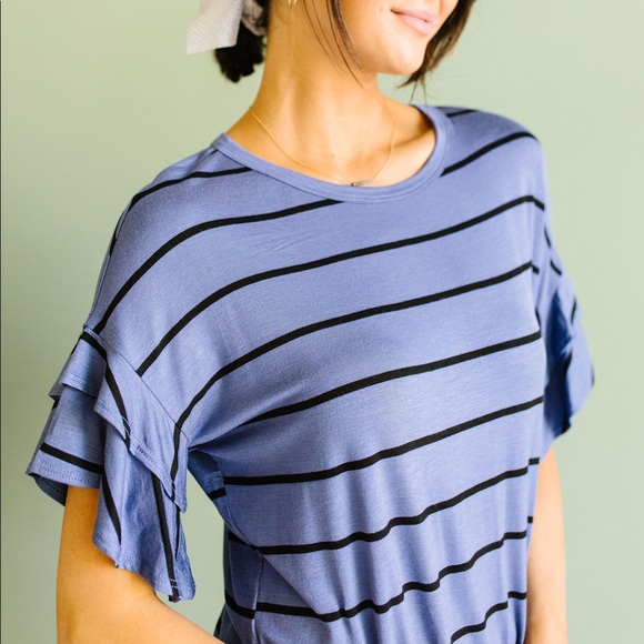 Twice as Nice Striped Ruffle Top in Denim - Picture 4 of 10